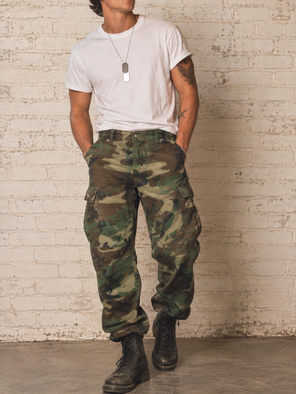 Vintage 1985 US Army Woodland Camo BDU Cargo Pants Military Propper Large Reg